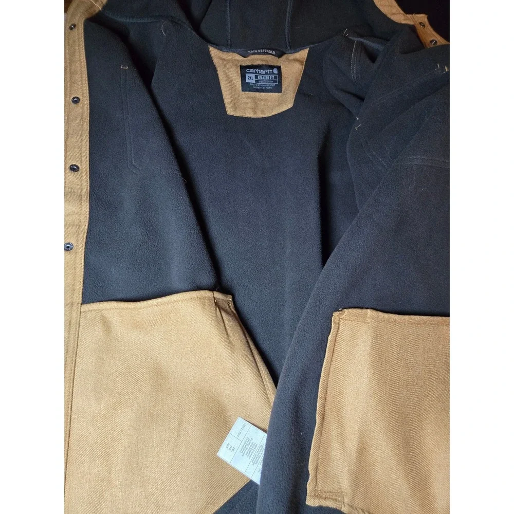 Carhartt Mens 2XL Jacket Rain Defender Relaxed Fit Hooded Tan Brown Thick